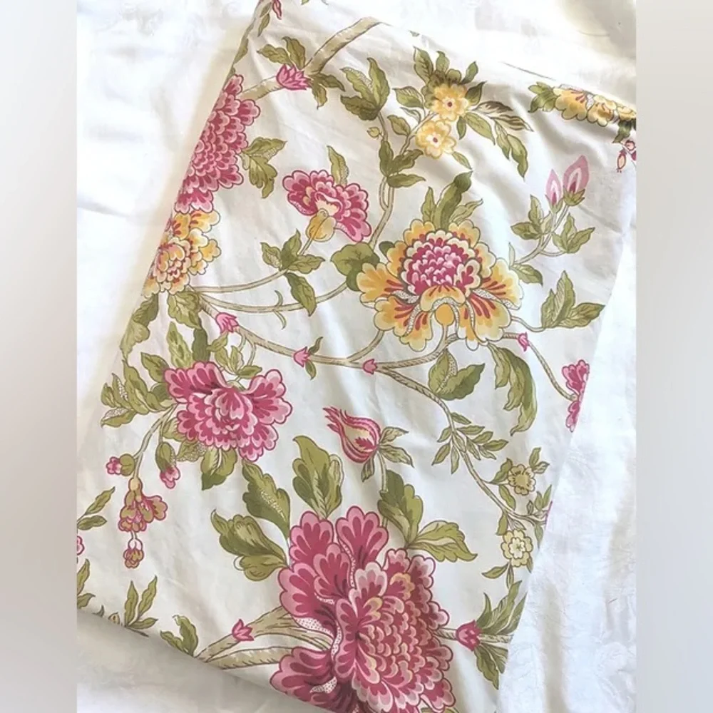 Pottery Barn Full/Queen Duvet Cover & 2 Shams | Floral Pinks Yellow Green